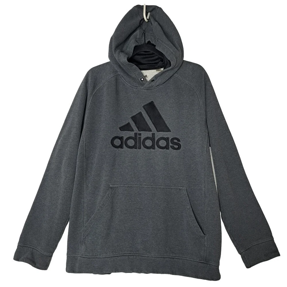 Adidas Hoodie Sweatshirt Mens L Pullover Shirt Big Logo Activewear Comfy Vintage